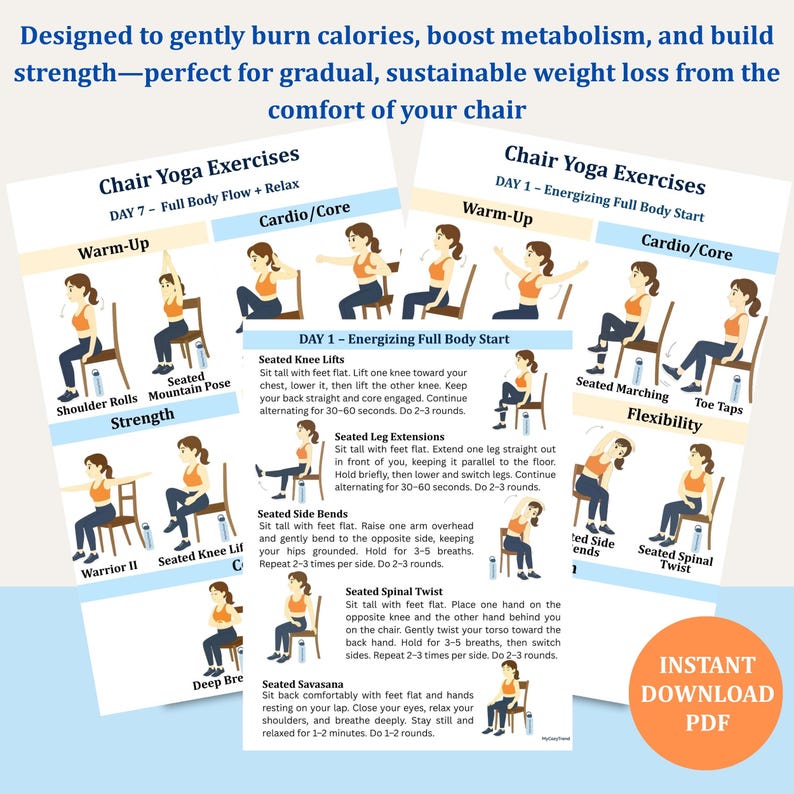 Chair Yoga for Weight Loss 28-day Seated Exercise Plan +printable ...