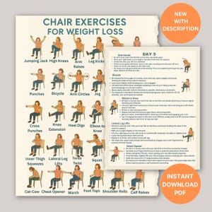 Ultimate Chair Yoga for Seniors Printable – 28-Day Exercise Program, Weight Loss, Wellness Bundle, Workout Guide, Tracker, Fitness.