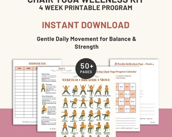Chair Yoga for Seniors – 4 Week Fitness & Gratitude Journal Program | Seated Exercise and Wellness Kit Instant PDF Download