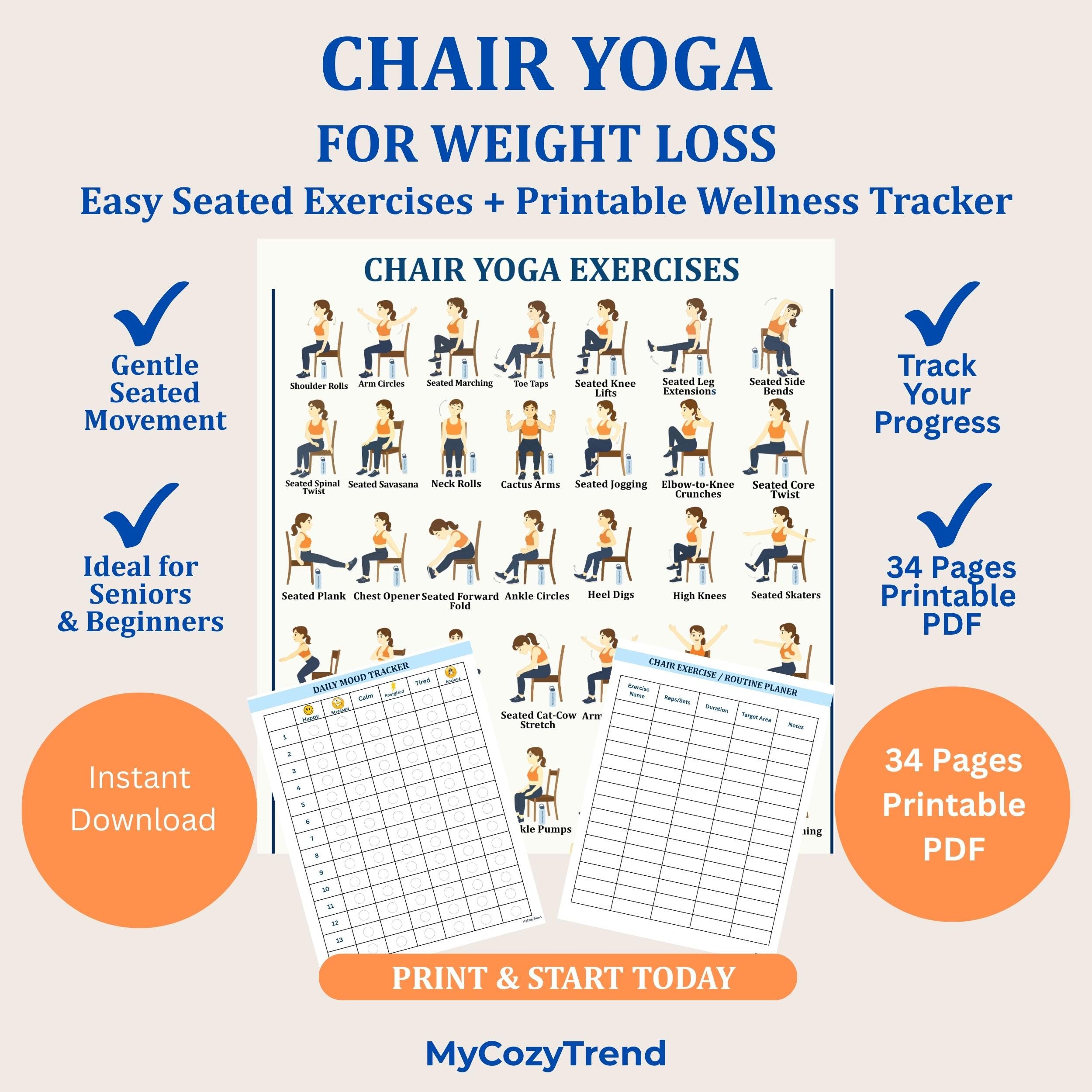 Chair Yoga for Weight Loss 28-day Seated Exercise Plan +printable ...