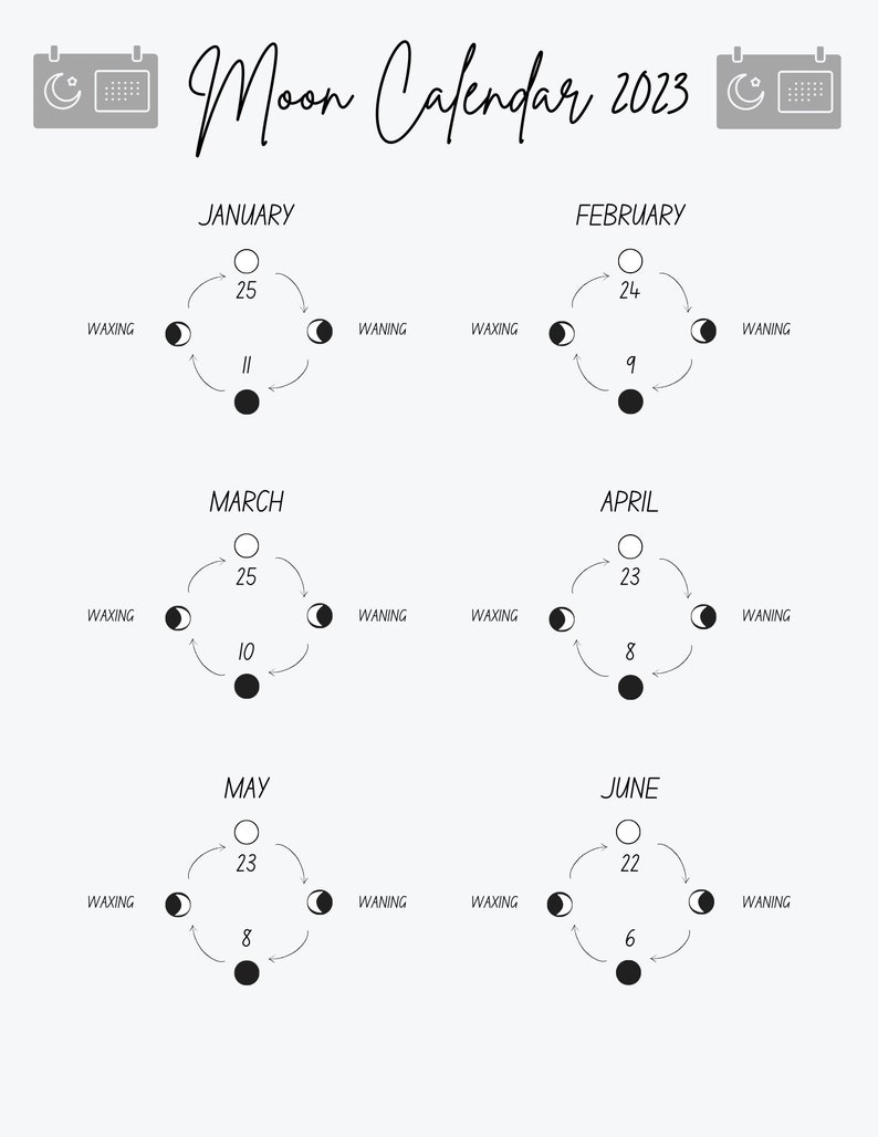 Printable Moon Astrology Calendar 20232024 Lunar Phases Etsy