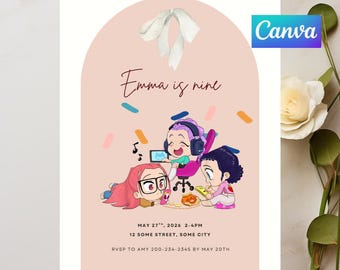 K-Pop Demon Hunter Girl Birthday Invitation | Editable Canva Template | Dark Cute Kpop Home Party Invite | Digital Download