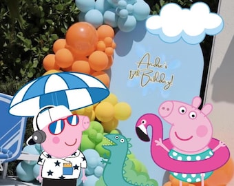 Cartoon Pig Pool Party Cutouts | Kids Birthday PNG Set (Digital Download)