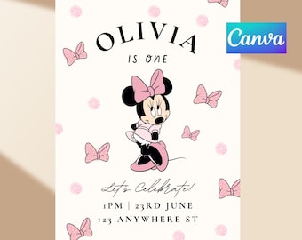 Pink Mouse Birthday Invitation | Editable Canva Template | First Birthday & Toddler Girl Party Invite | Digital Download