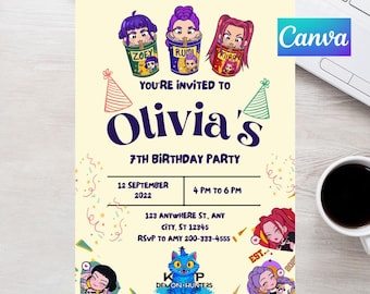 Cute Demon Hunters Birthday Invitation | Editable Canva Template | Kids Fantasy Party Invite | Digital Download