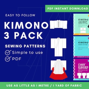 Paperless DIY Kimono Sewing Pattern 3 Pack - Easy to Sew with Western Fabrics - Kimono Jacket - Unlined Kimono - Lined Kimono