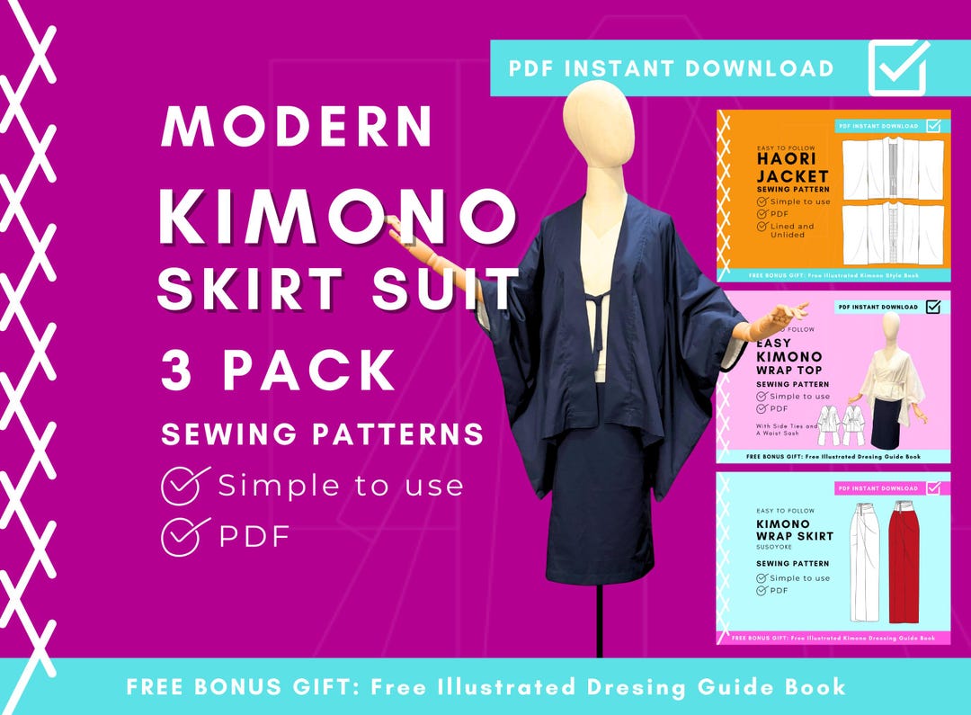 Kimono Skirt Suit Sewing Pattern: Haori Jacket Pattern, Wrap Top