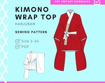 Kimono Wrap Top Sewing Pattern: Paperless Hanjuban (PDF Download)