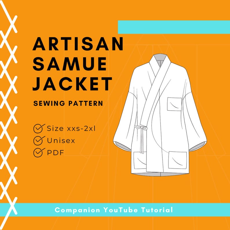 Samue Jacket Sewing Pattern: Unisex Japanese Chore Coat (PDF Pattern) image 1