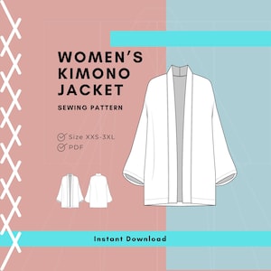女性用着物ジャケット型紙 PDF | 日本のショートローブの縫製型紙、XXS～3XL（デジタルダウンロード）