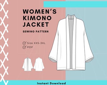 Womens Kimono Jacket Pattern PDF | Japanese Short Robe Sewing Patterns, XXS-3XL (Digital Download)