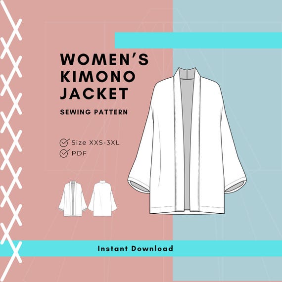 Womens Kimono Jacket Pattern PDF | Japanese Short Robe Sewing Patterns, XXS-3XL (Digital Download)