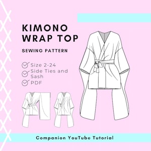 Patrón de costura para top tipo kimono: Patrón PDF fácil de hacer sin papel.