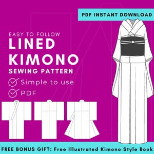 Modello di kimono completamente foderato fai da te senza carta - Facile da cucire con tessuti occidentali