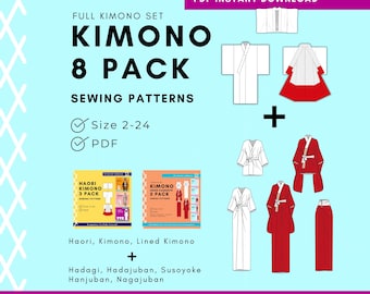 着物縫製パターンセット：簡単に縫える8ピースDIY着物アンサンブル（PDFダウンロード）