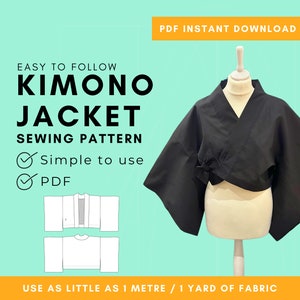 Modello per giacca kimono fai da te senza carta: facile da cucire con solo 1 metro di tessuto