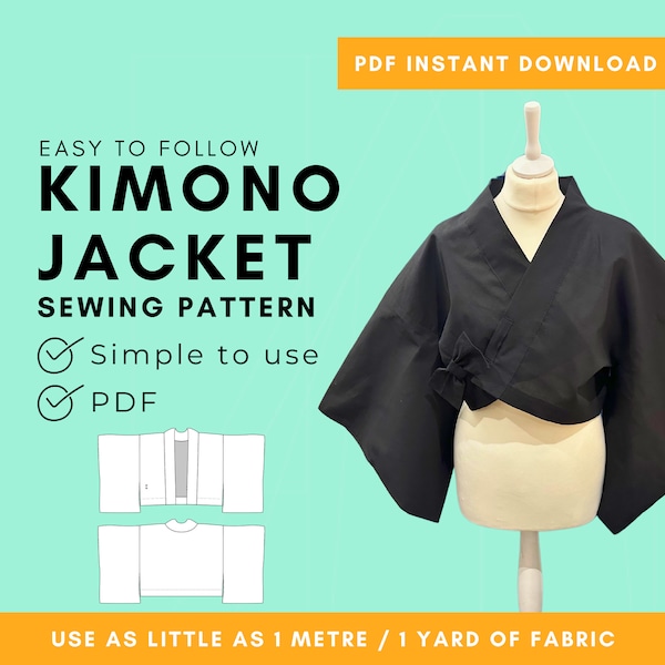 Paperless DIY Kimono Jacket Pattern - Easy To Sew With Just 1 Metre Of Fabric