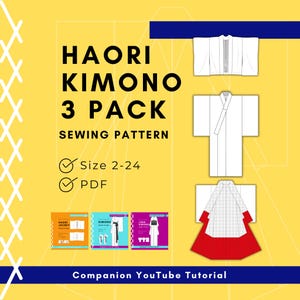 Patrón de costura de kimono, haori y yukata, paquete de 3: chaqueta Haori, yukata, kimono forrado (descarga PDF)