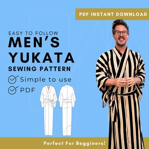 Papierloos doe-het-zelf yukata-patroon voor heren - gemakkelijk te naaien met westerse stoffen - yukata-patroon heren/mannelijk - yukata voor volwassen dames