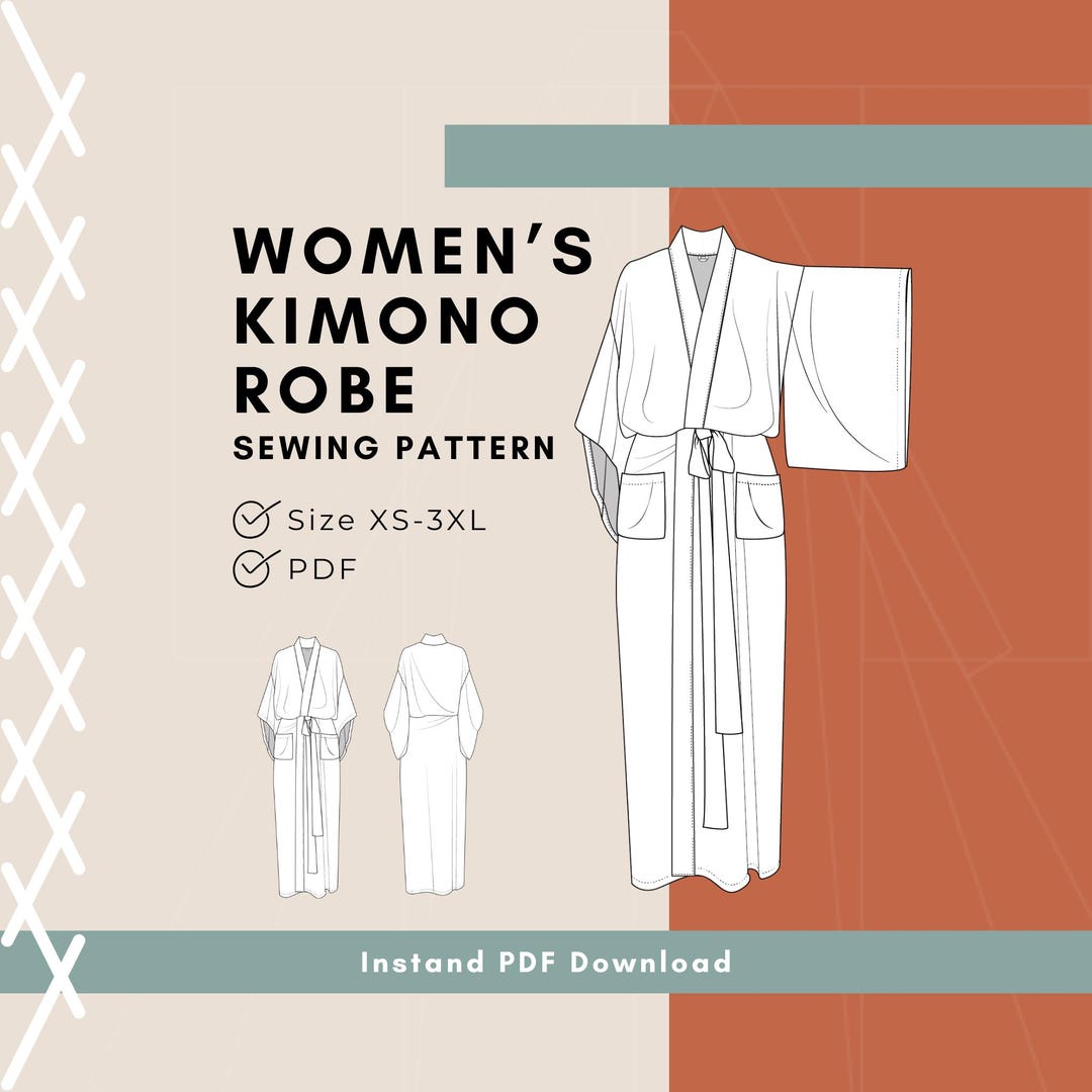Kimono Robe Sewing Pattern PDF | Japanese Dressing Gown XS-3XL ...