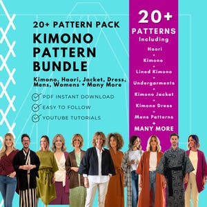 着物パターンバンドル：浴衣、羽織、ジャケット + 日本の裁縫パターン20点（デジタルダウンロード）