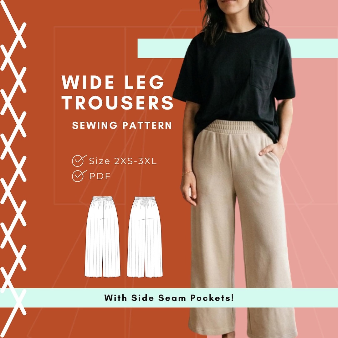 Wide Leg Pants Sewing Pattern PDF | Women's Wide Leg Trousers Sewing ...
