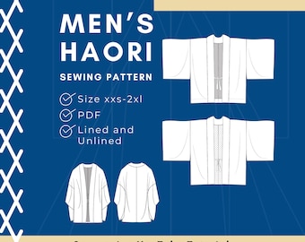 Patrón de costura para chaqueta haori para hombre: Kimono japonés tradicional (PDF)