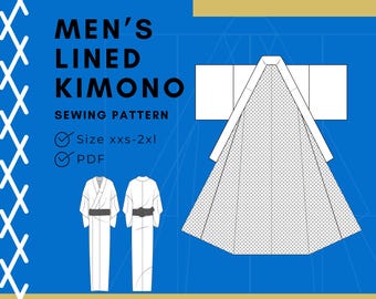 男性用着物型紙：伝統的な裏地付きローブ（PDF型紙）