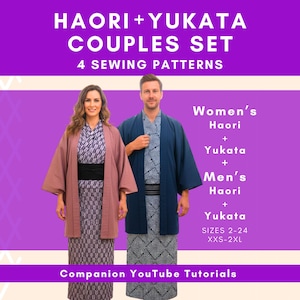 Couples Haori & Yukata Sewing Pattern Set: Easy Sew Kimono (PDF Pattern)