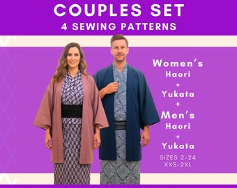 Conjunto de patrones de costura para haori y yukata de pareja: Kimono fácil de coser (patrón en PDF)