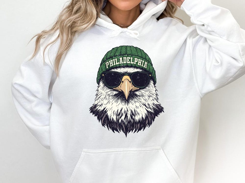 Philadelphia Football Mascot With Glasses Hoodie, Philadelphia Eagles Head Hoodie, Superbowl Hoodie, Game Day Hoodie, Eagles Fan Hoodie Gift