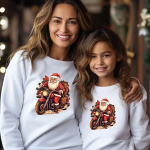 Santa Biker Let s Ride Crewneck Sweatshirt Simple Vintage Holiday Sweater Shirt Etsy