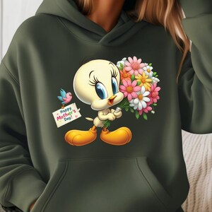 Happy Mother's Day Cartoon Clipart Hoodie, Cute Bird Hoodie, Cartoon Characters Hoodie, Mama Hoodie, Floral Bird Hoodie, Mother's Day Gift