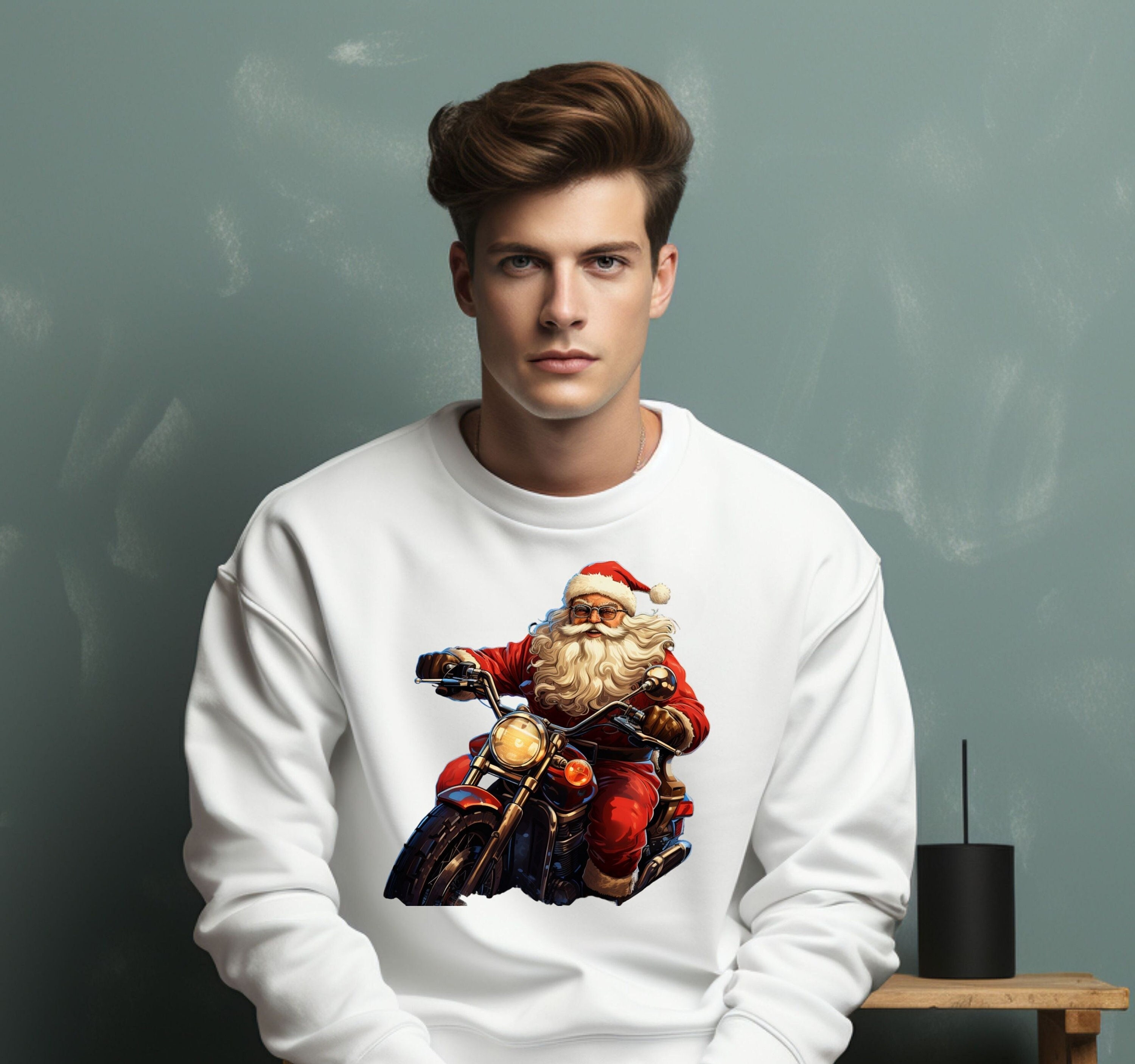 Biker Santa Christmas Funny Sweatshirt Santa Riding Motorcycle Sweater Motorcycle Santa Aesthetic Hoodie Mens Hoodie Funny Santa Gift Etsy