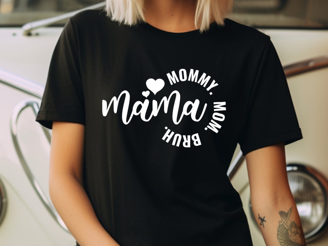Funny 'Mama Mommy Mom Bruh' T-Shirt For Women - Blessed Mama Shirt, Colorful Letter Print Tee