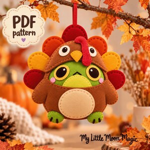 Turkey Frog Felt Sewing Pattern PDF, Cute Thanksgiving Ornament, DIY Felt Plushie, Fall Craft Digital Download, easy diy crafts