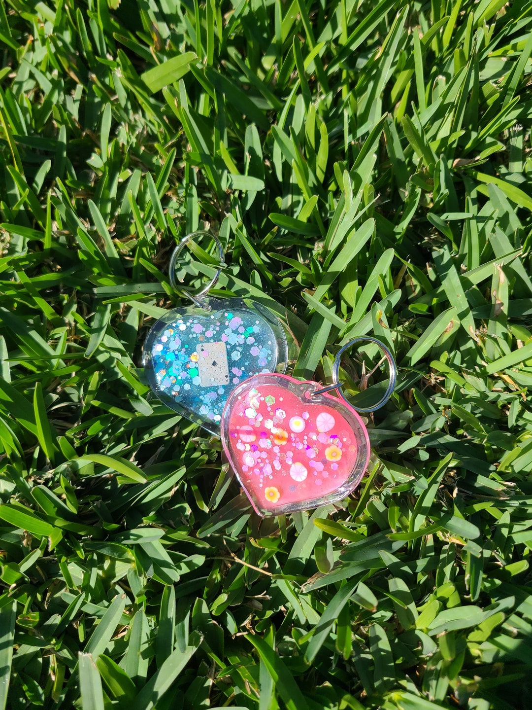 Heartshaped Sparkle Keychains Etsy