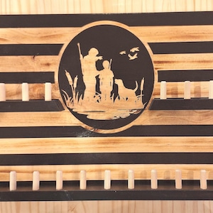Duck Call Holder Display Case, Duck Hunting Gift, Father and Son with Dog Hunting Scene, Personalized Goose Call Rack, Wood Duck Call Shelf