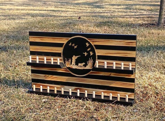 Duck Call Holder Wood Display – Goose Call Shelf, Hunting Dog Engraving, Duck Hunter Wall Art, Custom Waterfowl Decor, Duck Hunting Gift