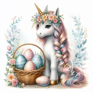 Egg Hunt Unicorn Clipart, Baby Unicorn, High quality, 300 DPI, Spring Unicorn, Commercial Use, Junk, Journals, Whimsical, sublimation, DIY