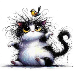 Funny Frazzled Cat Clipart: Watercolor Style JPGs (Digital Download, 10 Included)