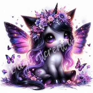 Watercolor Unicorn Clipart: Floral Unicorns, Commercial Use (Digital Download JPEGs 300 DPI)