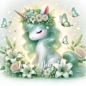 Floral Unicorns Clipart, High Quality, Floral Clipart, Magical Nursery Clipart, Printable Art