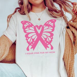 Custom Breast Cancer Awareness Shirt, I Wear Pink For Her Comfort Colors®, Pink Ribbon Floral Tee, Personalized Cancer Support Gift