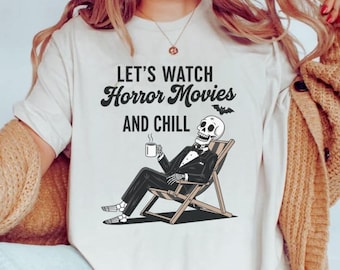 Camiseta "Veamos películas de terror": divertida camiseta de Halloween