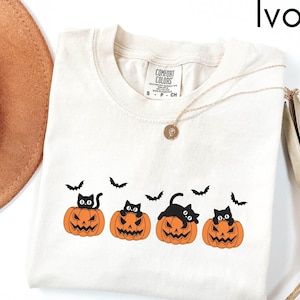 Embroidered Ghost Cat Halloween Shirt - Spooky Comfort Colors Tee