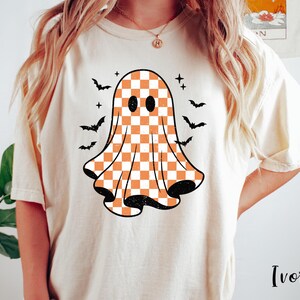 Checkered Ghost Halloween Shirt: Distressed Comfort Colors Cotton