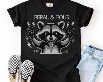 Custom 4th Birthday Shirt, Feral and Four Tee with Personalized Year Girl Boy