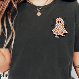 Checkered Ghost Halloween Distressed Shirt, Сute Little Ghost -shirt, Boo Ghost Shirt, Ghost Halloween Shirt, Halloween Shirt