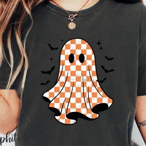 Checkered Ghost Halloween Shirt: Distressed Comfort Colors Cotton